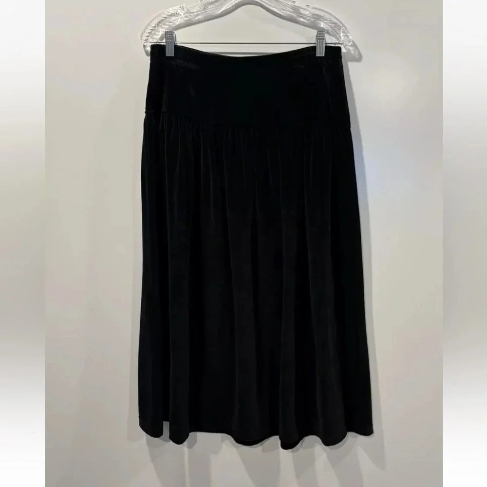 Vintage Liz Claiborne Lizsport Black Velvet Drop Waist Skirt Women’s Large (132)